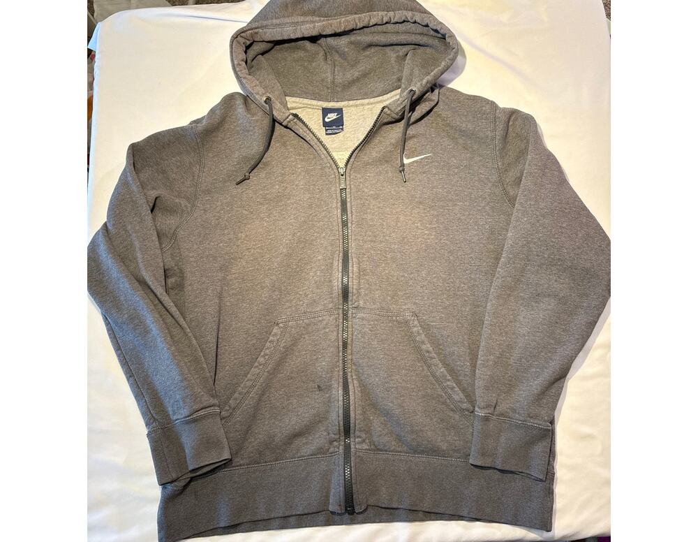 Nike Mens XL Full Zip Hoodie Gray Fleece Sweatshirt Swoosh Drawstring